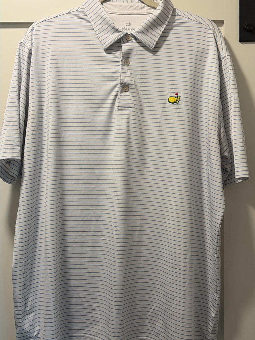 MASTERS Tech Classic White & Light Blue Striped Men's Polo Shirt